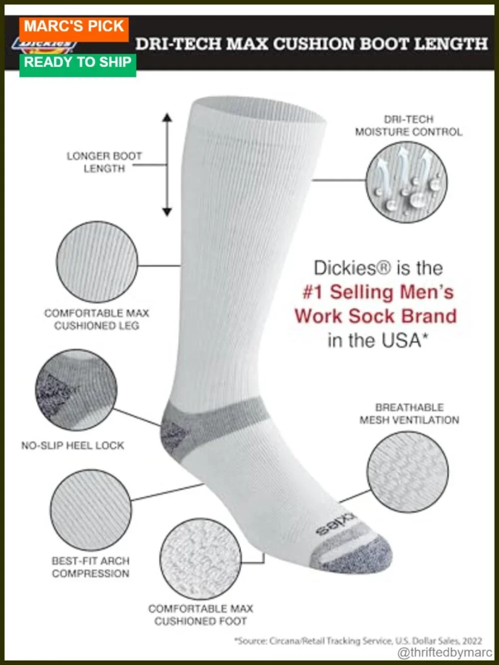 Men's Max Cushion Crew Socks Moisture Control 6 Pairs